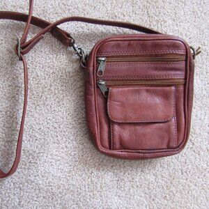 Crossbody Brown Leather Small Organizer Adjustable Strap Bag Handbag